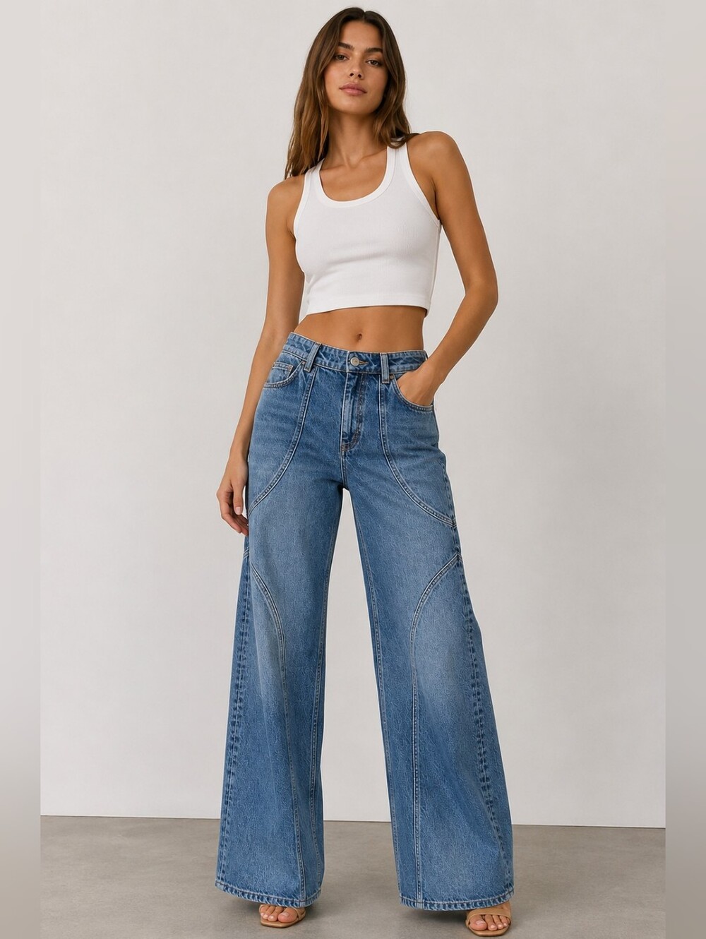 Baykan Denim Curved Panel Wide Leg Women's Jeans